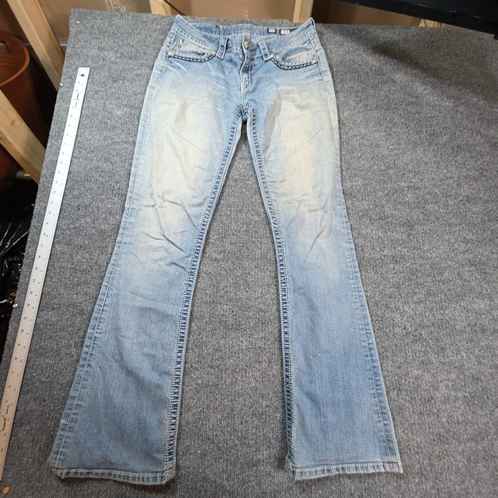 Miss Me Signature Boot Jeans Womens 30 Blue Wash Distressed Embroidered 30x32